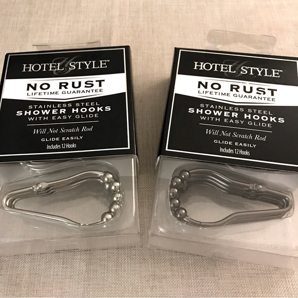 Set of 2 Hotel Style Shower Curtain Hooks Stainless Steel, Easy Glide, No Rust - Picture 3 of 4